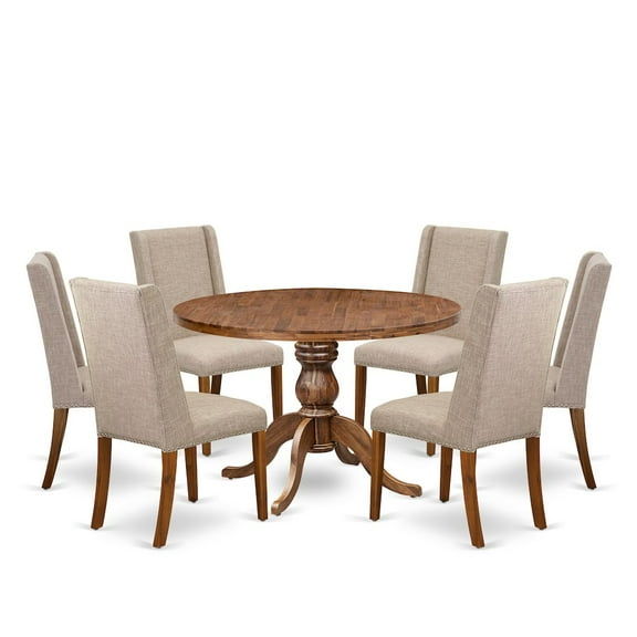 Luxe by East West Furniture 7-Piece Dining Table Set A Kitchen Table, 6 Light Tan Fabric Dining Room Chairs