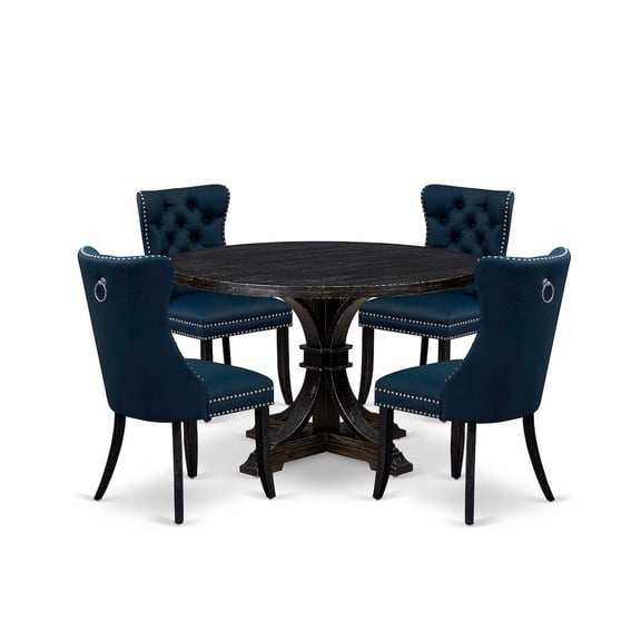 Luxe by East West Furniture 5 Piece Dining Table Set Contains 48" Round Table In Navy Blue Color