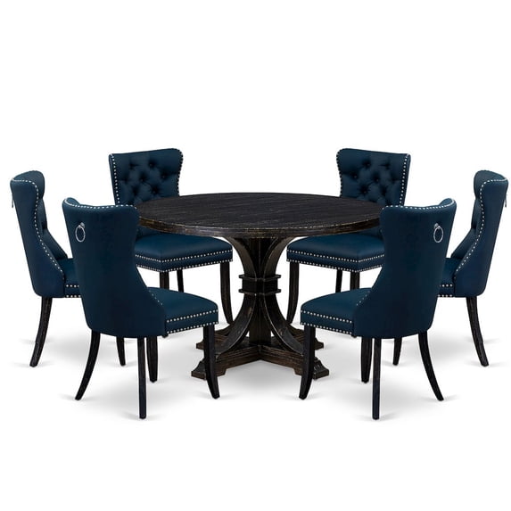 Luxe by East West Furniture 7 Piece Dining Table Set Includes 48" Round Table In Navy Blue Color