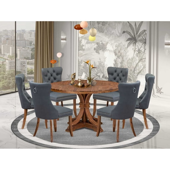 East West Furniture Irving 7-Piece Modern Dining Table Set in Walnut Finish