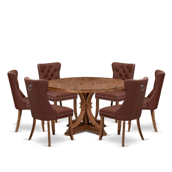 Luxe by East West Furniture 7-Pc Modern Dining Table Set Contain A Room Table And 6 Burgundy Padded Chairs