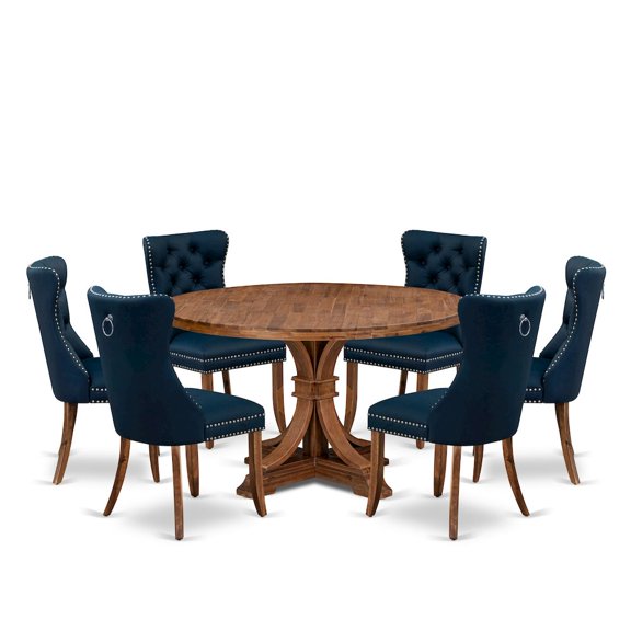 Luxe by East West Furniture 7-Piece Wooden Dining Set In Navy Blue Color