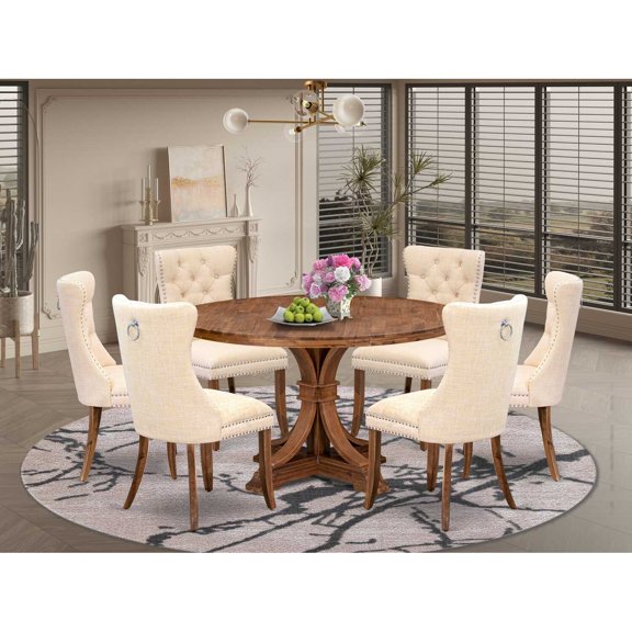East West Furniture Irving 7-Piece Dining Table Set in Walnut Finish