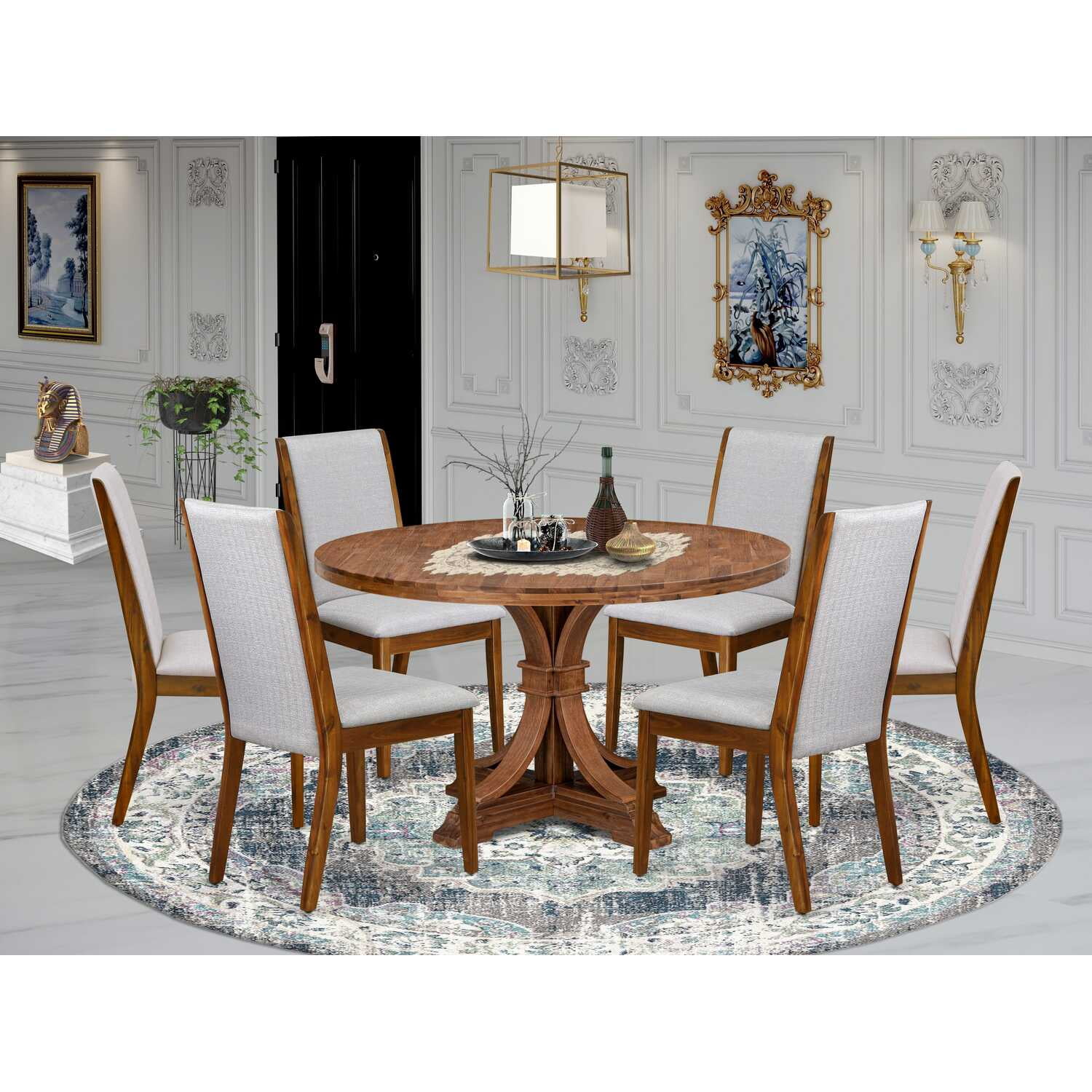 East West Furniture Irving 7-Piece Modern Dining Table Set in Walnut ...