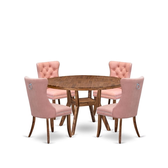 Luxe by East West Furniture 5-Pc Dining Set Include A Dinning Table And 4 Beige Red Parsons Chairs