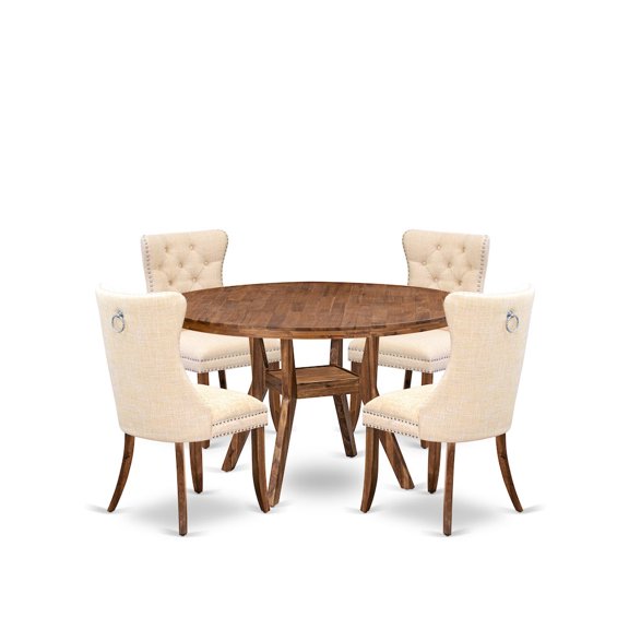 Luxe by East West Furniture 5-Piece Dining Table Set In Light Beige Color