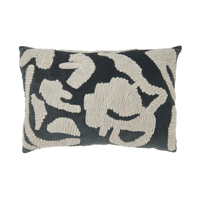 Luxe Embroidered Black and Beige Cotton Throw Pillow Cover
