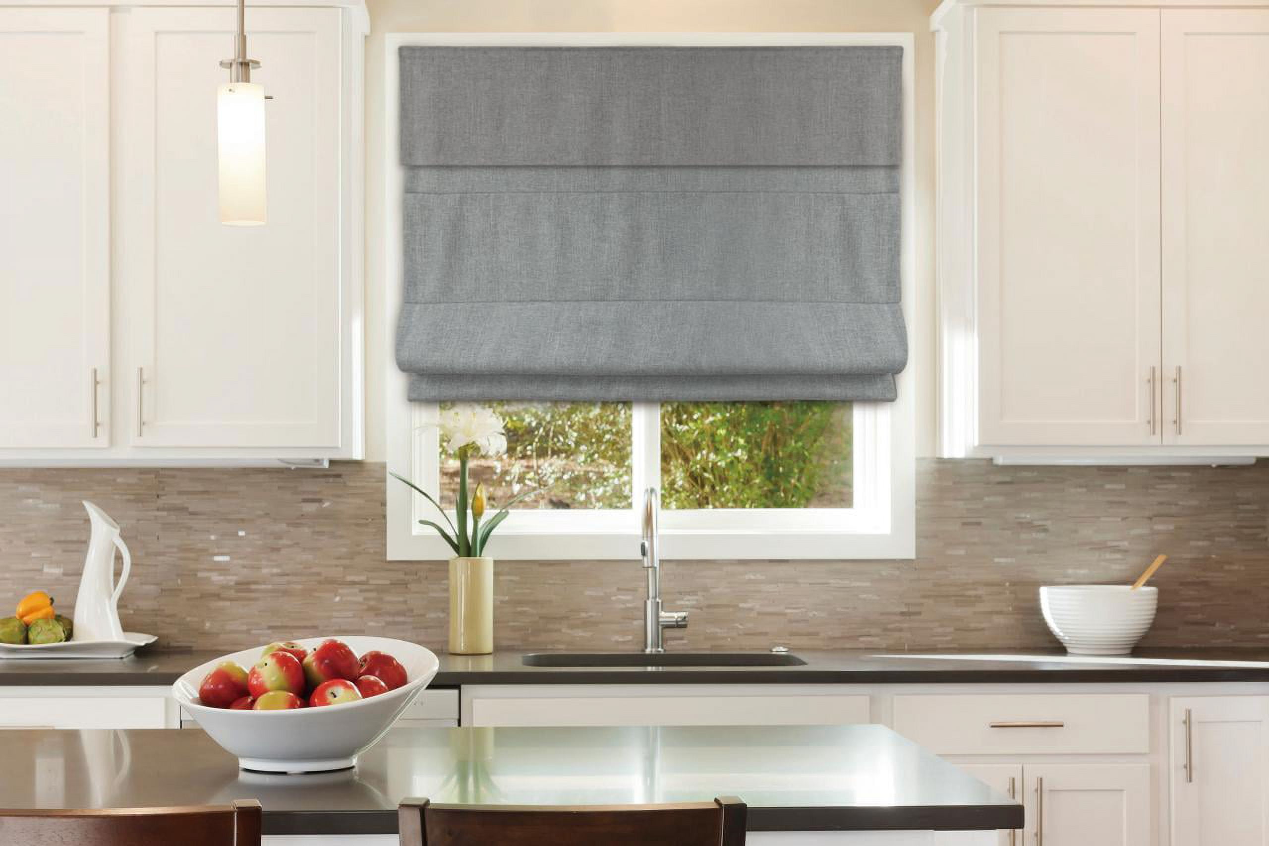 Luxe Fabric Roman Shade, Neutral Gray
