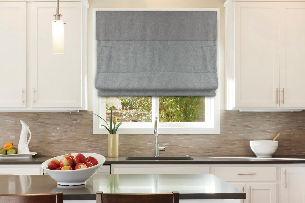 Luxe Fabric Roman Shade, Neutral Gray
