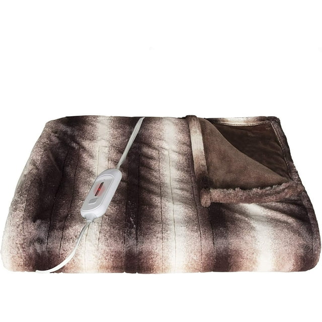 Luxe Faux Fur Soft Plush 100 AnimalFree Electric Throw Heated Blanket