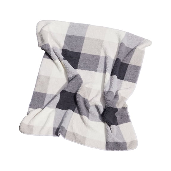 Luxe Faux faux Throw Grey Plaid 50x60 Soft Sheepskin Blanket Cozy