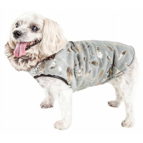 Luxe Gold-Wagger Gold-Leaf Designer Fur Dog Jacket Coat - Grey & Gold, Medium