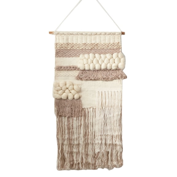 Luxe Handmade Textured Woven Wall Hanging Wool Blend Tassels Wall Art Shag Rug Style 3