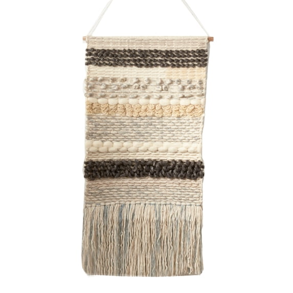 Luxe Handmade Textured Woven Wall Hanging Wool Blend Tassels Wall Art Shag Rug Style 5