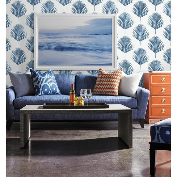 Luxe Haven Maui Palm Peel and Stick Wallpaper Coastal Blue