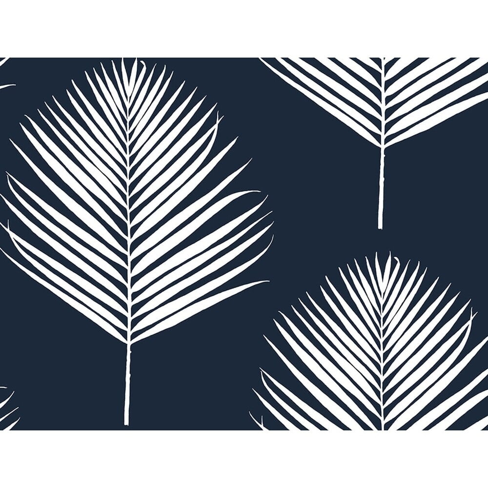 Midnight Blue and White Vinyl Palm Leaf Peel and Stick Wallpaper