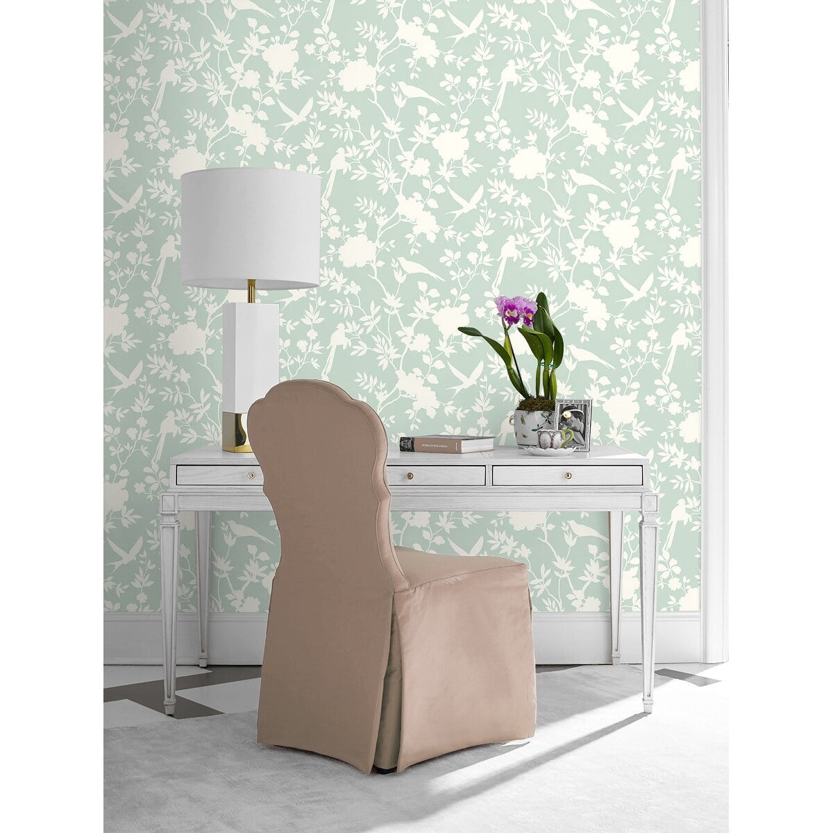 Luxe Haven Mono Toile Peel and Stick Wallpaper Seaglass