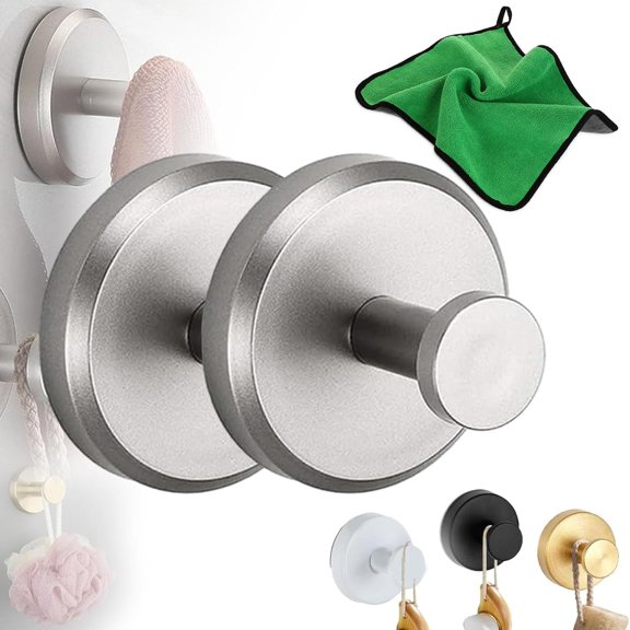 Luxe Hold No Drill Hooks, 2024 New Luxe Grip, Luxe Grip Hook for Shower, Luxegrip Shower Hook, Luxehold Hooks, 2024 Upgraded Stainless Steel Waterproof Suction Cup Hooks (2Pcs Silver)