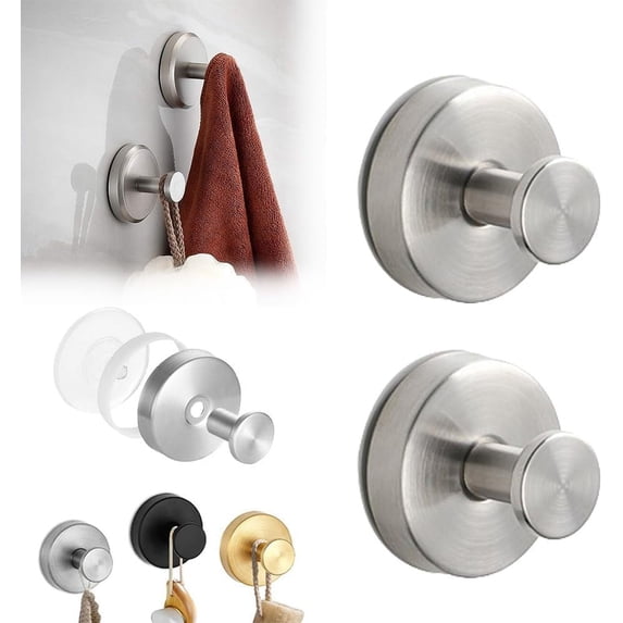 Luxe Hold No-Drill Hooks, 2024 New Stainless Steel Waterproof Suction Cup Hooks, Suction Cup Hooks for Shower, Bathroom, Hanging Towels, Mounting on Glass Shower Doors, Mirrors (6, Silver)