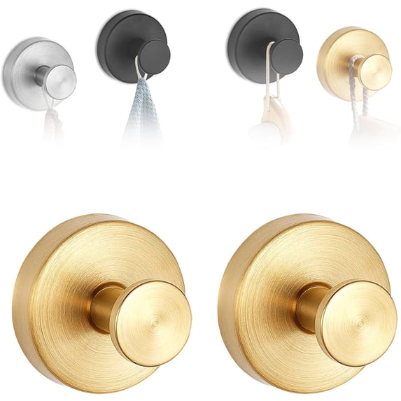 Luxe Hold No-Drill Hooks, 2024 New Upgraded Stainless Steel Waterproof Suction Cup Hooks for Shower, Bathroom, Kitchen, Glass Door, Mirror, Hanging Towels Holder (2pcs,Gold)