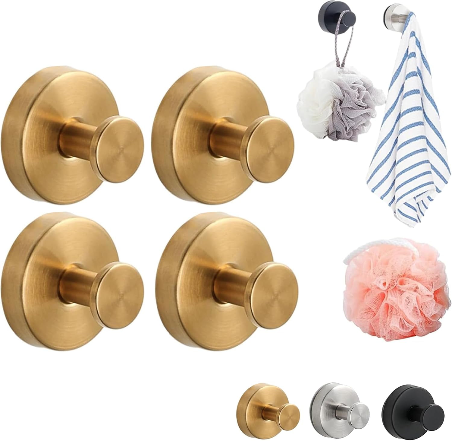 4pack Luxe Hold No-Drill Hooks, Stainless Steel Waterproof Suction Cup