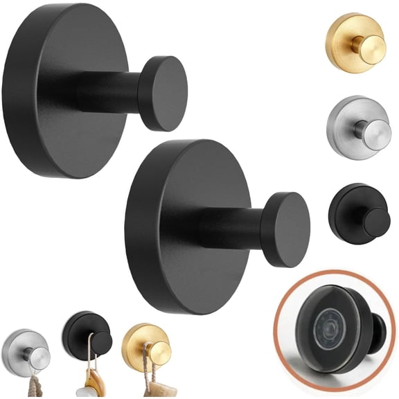 Luxe Hold No-Drill Hooks, 2024 Upgraded Stainless Steel Waterproof Suction Cup Hooks, Suction Cup Hooks for Shower, Bathroom, Hanging Towels, Mounting on Glass Shower Doors, Mirrors (Black 2 Pcs)