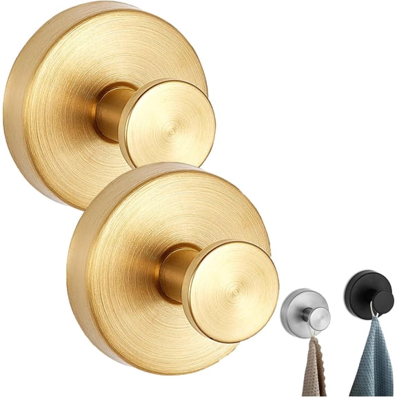Luxe Hold No-Drill Hooks, 2024 Upgraded Suction Cup Hooks, No Drill Suction Cup Hooks,Suction Cup Hooks for Shower, Bathroom, Hanging Towels (Gold*2)