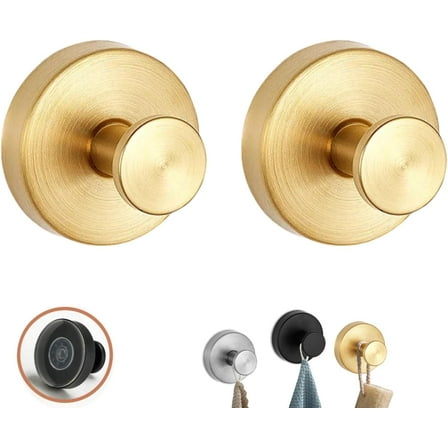 Luxe Hold No-Drill Hooks, 2024 Upgraded Suction Cup Hooks, Stainless Steel Waterproof Suction Cup Hooks (Gold*2)