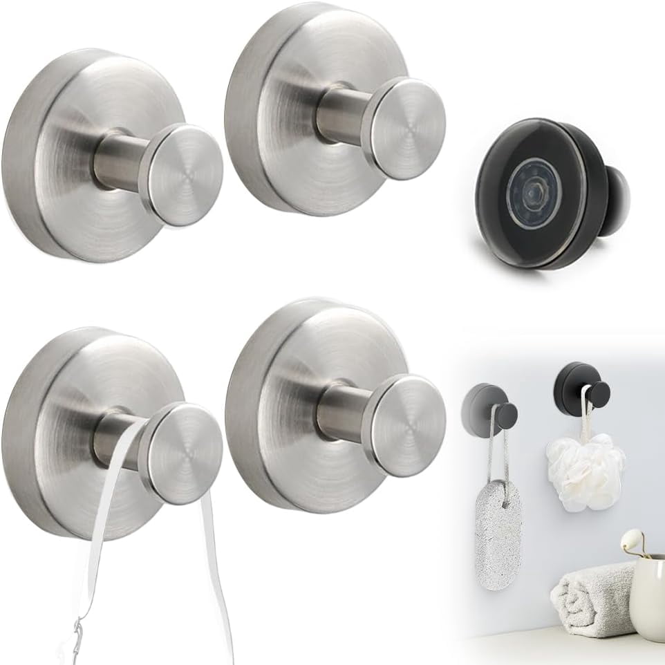 Luxe Hold No-Drill Hooks, Stainless Steel Heavy Duty Suction Cup Hooks ...