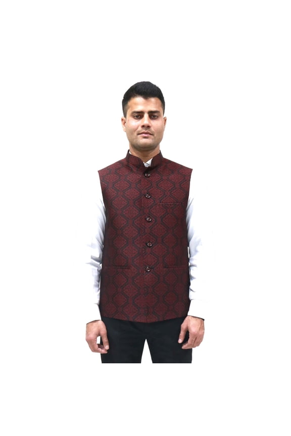 Luxe Jacquard Nehru Jacket for Men - Designer Formal Party Wear, Stylish Indian Wedding Vest Coat, XS to XXXL - Premium Men's Traditional & Designer Vest Coat/Jacket