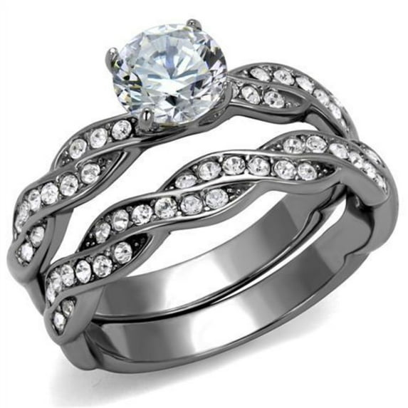 Luxe Jewelry Designs 2-Piece Stainless Steel Women's Wedding Ring Set with Round Cubic Zirconia,