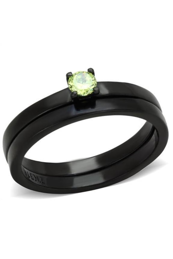 Luxe Jewelry Designs 2-Piece Women's Black IP Stainless Steel Wedding Ring Set with Apple Green CZ,