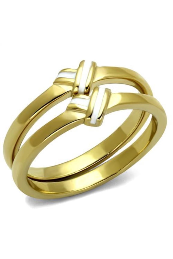 Luxe Jewelry Designs 2-Piece Women's Gold IP Stainless Steel Heart Shaped Ring Set with White Epoxy