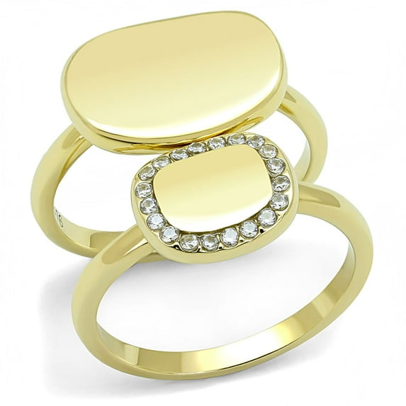 Luxe Jewelry Designs 2-Piece Women's Gold Ion Plated Stainless Steel Ring Set with Cubic Zirconia,