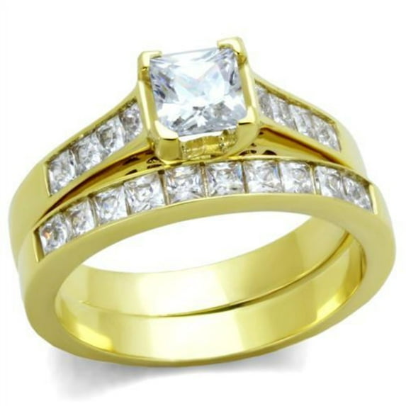 Luxe Jewelry Designs 2-Piece Women's Stainless Steel IP Gold Wedding Ring Sets with Cubic Zirconia -