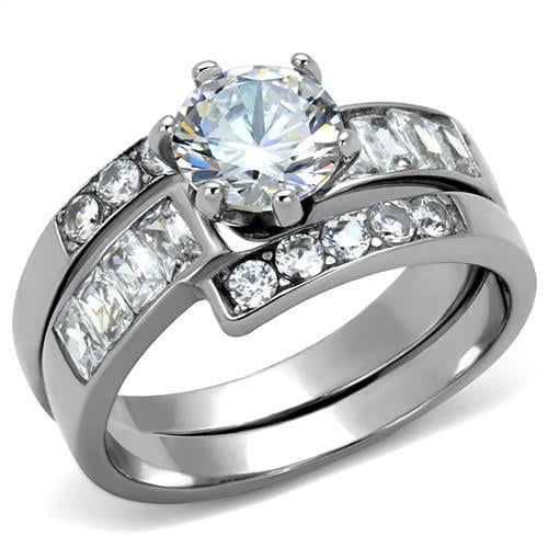 Luxe Jewelry Designs 2-Piece Women's Stainless Steel Wedding Ring Set with AAA Grade Cubic Zirconia,