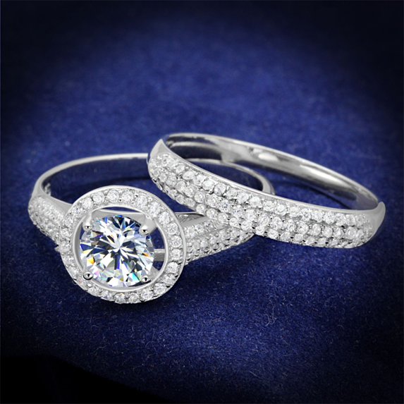 Luxe Jewelry Designs 2-Piece Women's Sterling Silver Wedding Ring Set with Cubic Zirconia, Size 7