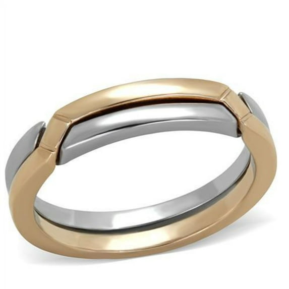 Luxe Jewelry Designs 2-Piece Women's Two Tone Rose Gold IP Stainless Steel Ring Set, Size 9 (Pack of