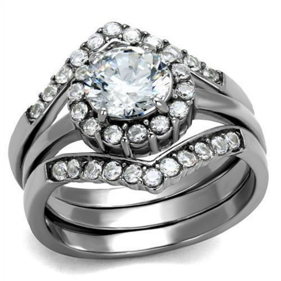 Luxe Jewelry Designs 3-Piece Women's Stainless Steel Wedding Ring Set with Clear CZ Stones, Size 9