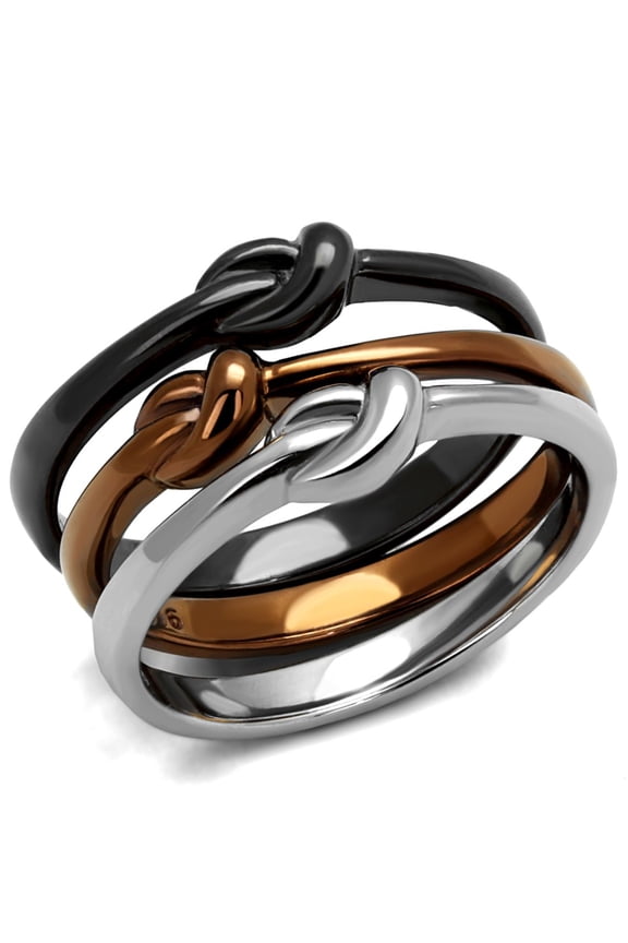 Luxe Jewelry Designs 3-Piece Women's Tri Tone IP Stainless Steel Knots Design Ring Set, Size 10