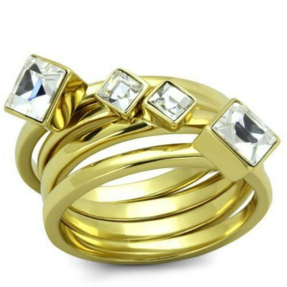 Luxe Jewelry Designs 4-Piece Women's Gold IP Stainless Steel Ring Set with Clear Crystals, Size 8