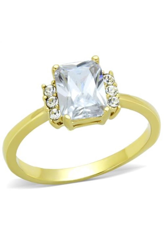 Luxe Jewelry Designs Gold IP Stainless Steel Women's Engagement Ring with Cubic Zirconia - Size 9