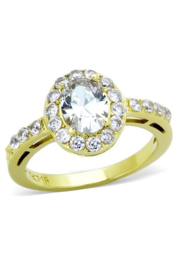 Luxe Jewelry Designs Gold IP Stainless Steel Women's Engagement Ring with Oval CZ - Size 7