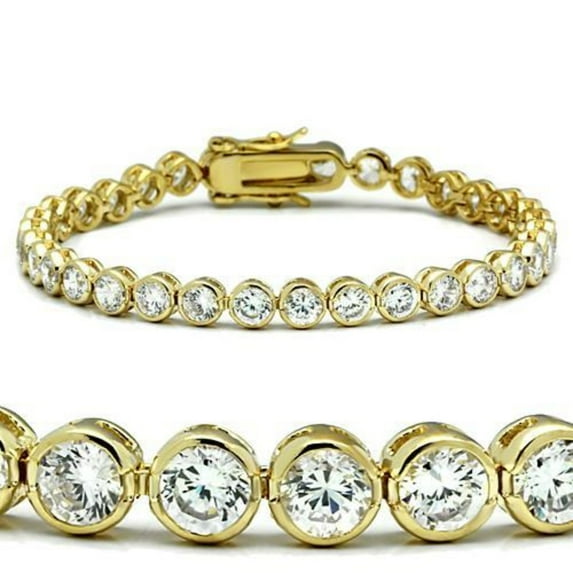 Luxe Jewelry Designs Gold Plated Women's Bezel Tennis Bracelet with Round Cubic Zirconia, 7"