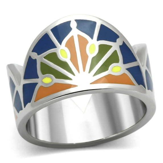 Luxe Jewelry Designs High Polished Stainless Steel Women's Ring with Multi Color Epoxy - Size 5