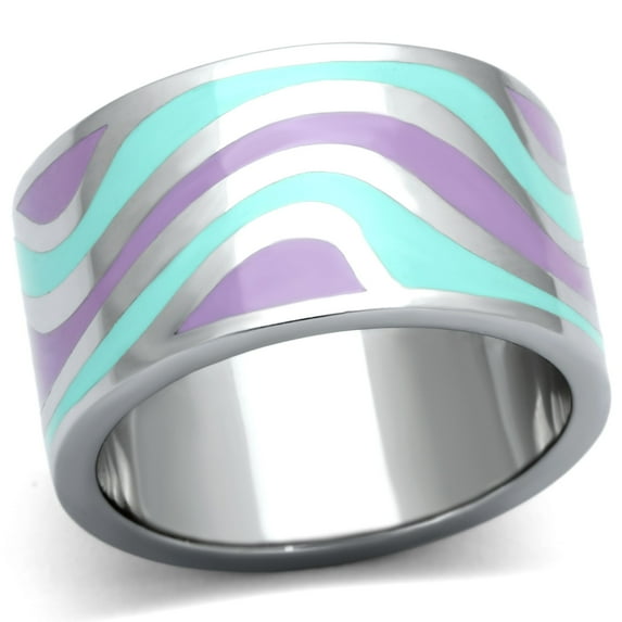 Luxe Jewelry Designs High Polished Wave Design Stainless Steel Women's Ring with Multi Color Epoxy -