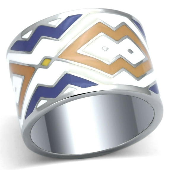 Luxe Jewelry Designs High Polished Zig Zag Design Stainless Steel Women's Ring with Multi Color