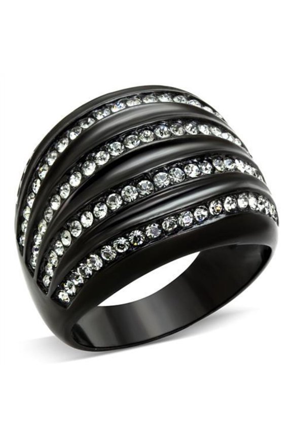 Luxe Jewelry Designs IP Black Plated Stainless Steel Women's Ring with Black Diamond Crystals - Size