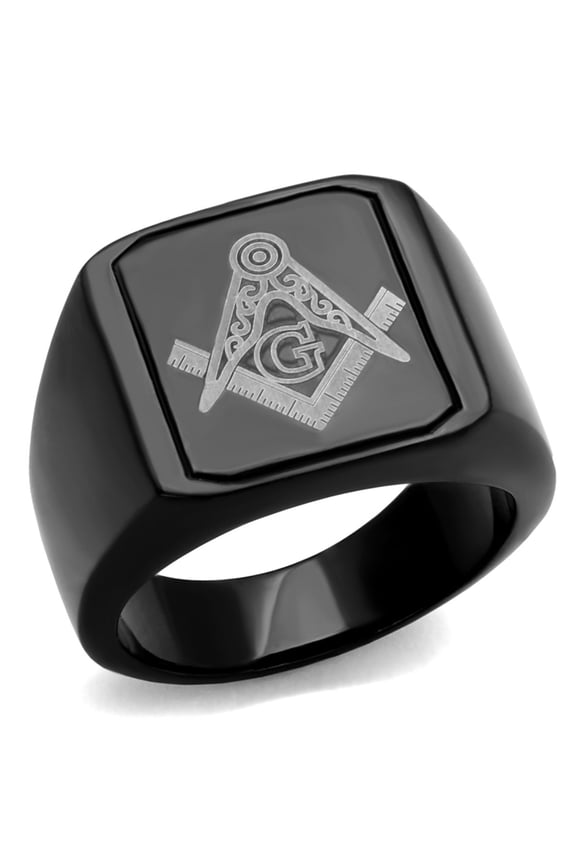 Luxe Jewelry Designs Men's Black Ion Plated Stainless Steel Masonic Ring - Size 13