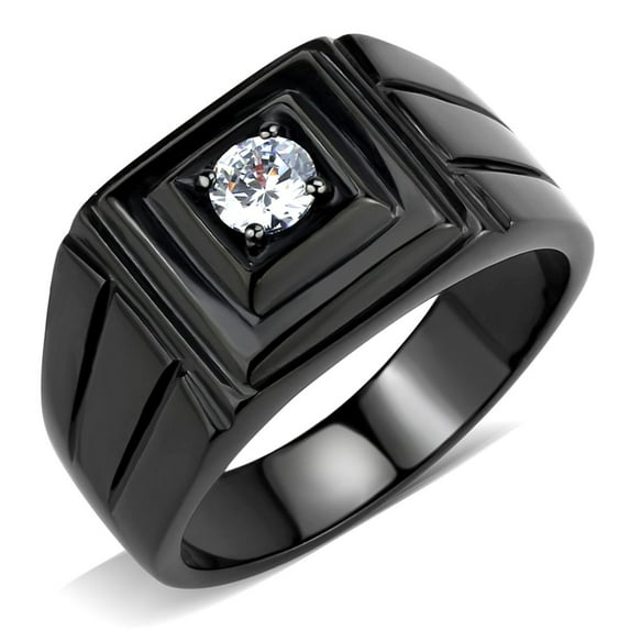 Luxe Jewelry Designs Men's Black Ion Plated Stainless Steel Ring with Cubic Zirconia - Size 8 (Pack